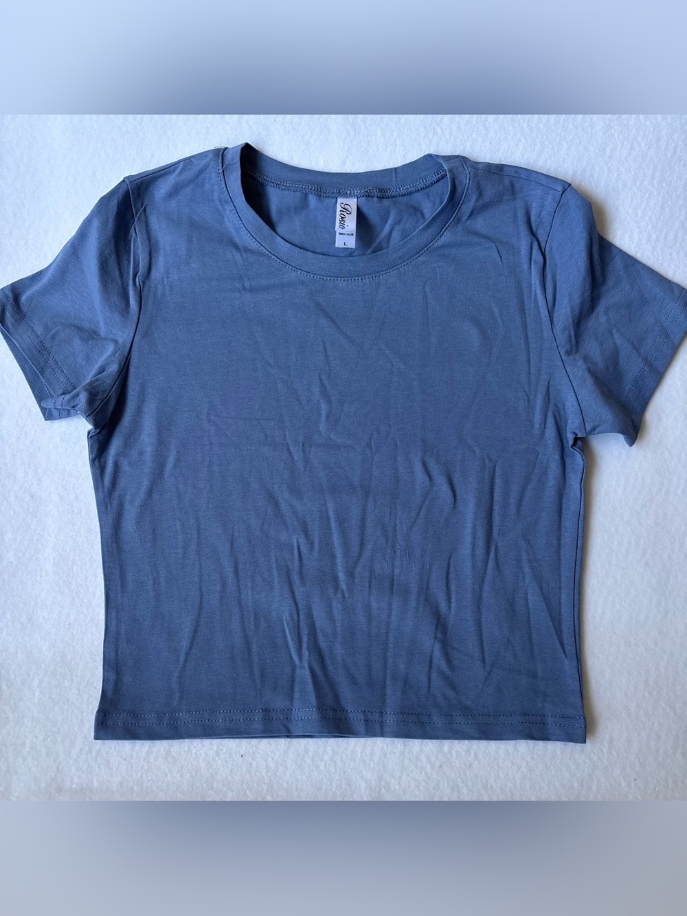 NWOT Rosio Slate Blue Crop Baby Tee Size L 95% Cotton